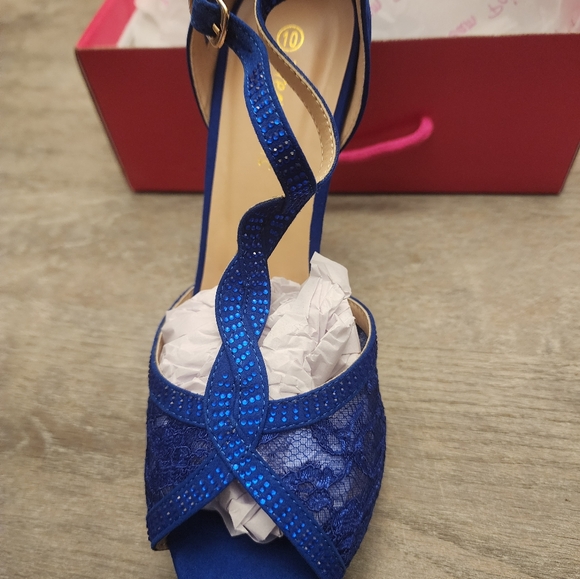 Blue Peep Toe Heels with Sparkle - Picture 9 of 11